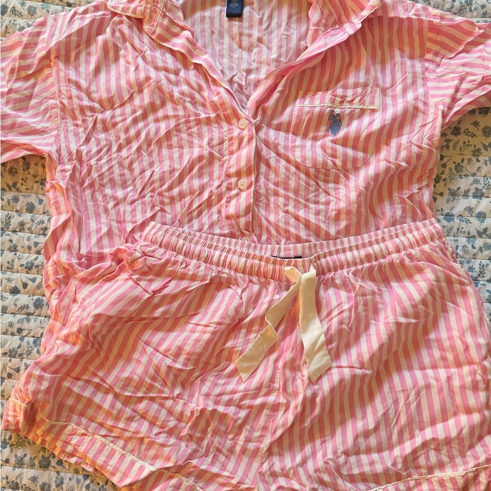 U.S. Polo Assn. Pink & Cream Striped Pajama Set